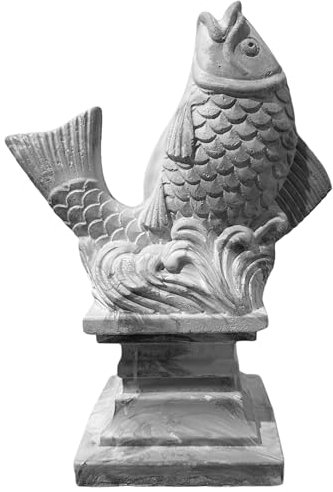 PP Pink Peachy Steinfigur Steinguss Beton Gartenfigur Fisch Koi Karpfen Soragoi frostfest grau