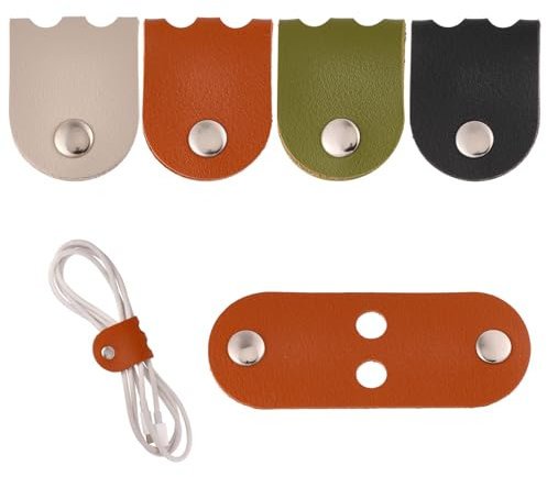 beinkmake 4Pcs Leather Cable Straps Organizer Cord Keeper Ties Portable Reusable Cable Management for Headphone USB Holder Tie Down Finishing Earphone Winder Clips