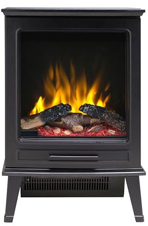 Dimplex Optiflame Fernshaw Freestanding Electric Stove Fire, Black LED Flame Effect Fireplace With Choice of Fuel Beds, Flame Brightness, Colours and Heat Settings