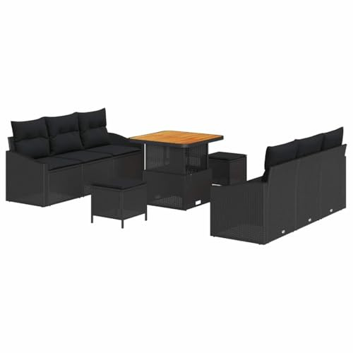 vidaXL 9-teiliges Garten-Sofa-Set mit Kissen in Schwarz aus Poly Rattan für Deine Patio Lounge - modulares Terrassen-Sitzarrangement