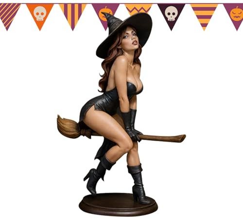 Bomefoi Witch Bookshelf Figurine, Sexy HandPainted Gothic Witch Statue For Halloween Home Decor, Indoor Resin Desk Sculpture Ornament