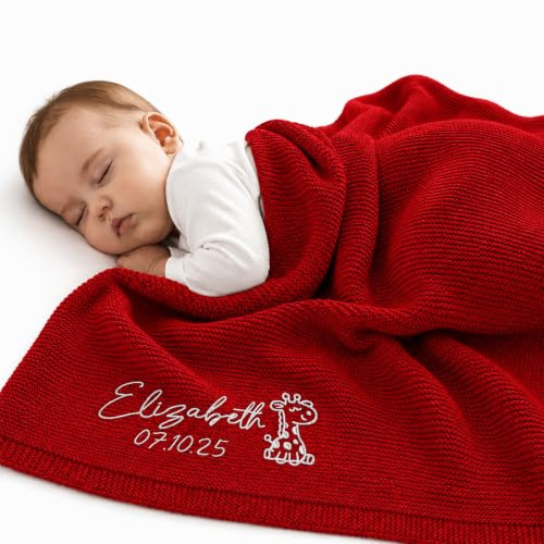 Stepdiy Personalisierte Babydecke Aus Baumwolle Mit Besticktem Namen | Babydecke Personalisiert, Weiche Strickdecke Für Neugeborene, Jungen Und Mädchen, Personalisiertes Babygeschenk Zur Geburt