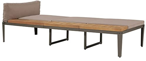 QZZCED Gartenliege aus massivem Akazienholz mit abnehmbaren Kissen und Stahlbeinen, wetterfeste Outdoor-Möbel für Terrasse und Terrasse, bequemer Sitz