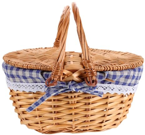 UKCOCO Picknickkorb aus Weide mit Deckel: Geflochtener Picknickkorb mit Griff Und Herausnehmbarem Leinenfutter für Ostern, Camping, Outdoor-aktivitäten, Thanksgiving Und Hochzeiten