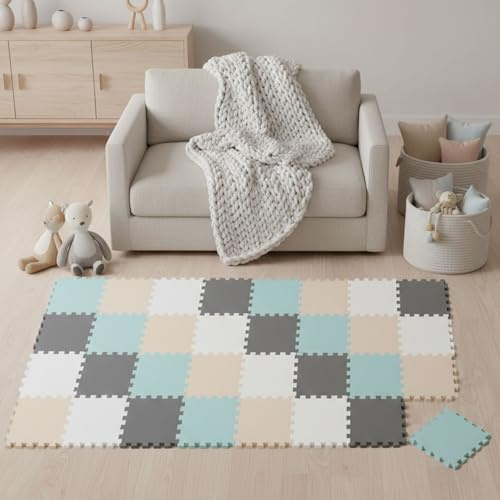 LittleTom Spielmatte Baby Puzzlematte Pastellfarben - 36 Matten je 30x30 cm Krabbelmatte 180x180 cm Bodenmatte Kinder - Puzzle Teppich Kinderzimmer - Bodenschutzmatte Spielteppich EVA Schaumstoffmatte