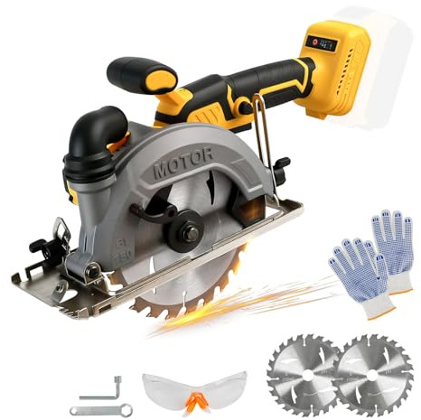6'' Cordless Circular Saw Compatible with Dewalt 18V 20V Battery, Plunge Max Cutting Depth 50mm, Brushless Mini Circular Saw 0-45° with 2 Blades(150mm) for Cutting Wood, Plastic(No Battery)