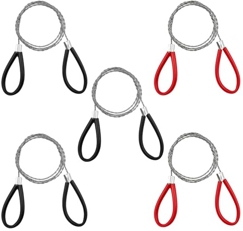 SYEYCW 5 Piezas Sierra de Alambre de Acero Inoxidable, Sierras de Cuerda de Bolsillo de Mano, Sierra Corte Herramienta de Emergencia, para Mangueras de PVC, Tuberías, Tubos, Madera, Rojo, Negro