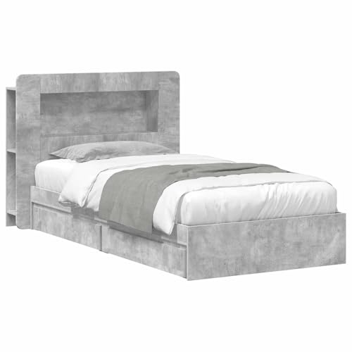 vidaXL Bettgestell mit Stauraum Betongrau 75 x 190 cm Holzwerkstoff, Modernes Schlafzimmer, rechteckige Form, Holzbettgestell, platzsparender Stauraum, funktionale Basics