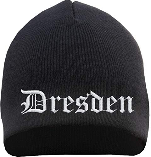 HB_Druck Dresden Beanie Mütze - Altdeutsch - Bestickt - Strickmütze Wintermütze Einheitsgröße Schwarz