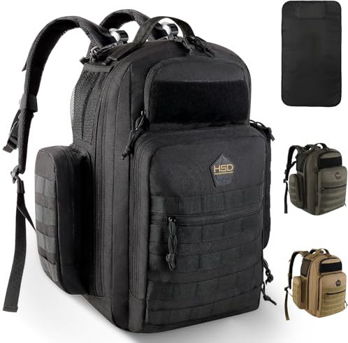 HighSpeedDaddy HSD Dad Wickeltasche, Rucksack, Wickelunterlage, Feuchttücher und Flaschentaschen, wasserdicht, Schwarz, L