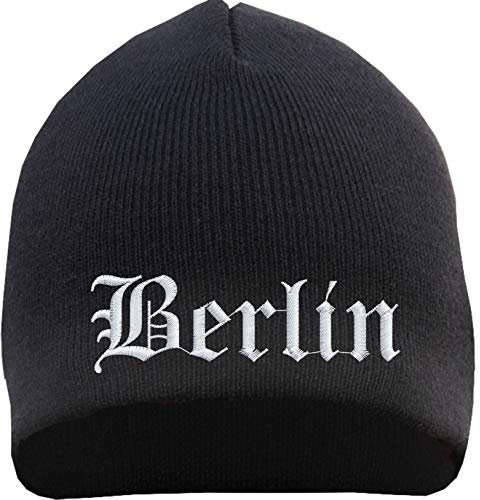 HB_Druck Berlin Beanie Mütze - Altdeutsch - Bestickt - Strickmütze Wintermütze Einheitsgröße Schwarz