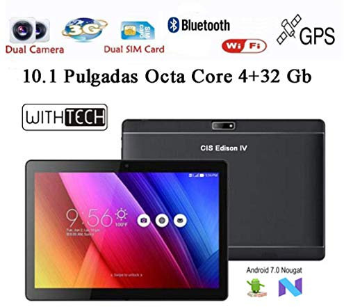 WITHTECH Edison IV 3G - Tablet de 10.1 Octa Core GPS (3G + WiFi + Bluetooth 4.0, 32 GB, 4 GB RAM, Android 7) con Funda de Regalo (Negro)
