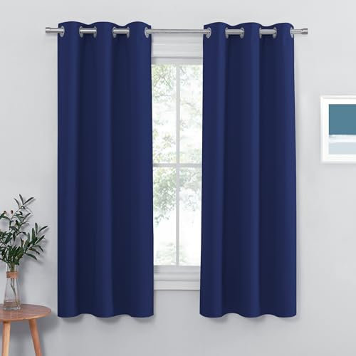 PONY DANCE Boy Blackout Bedroom Curtains - Blue Thermal Insulated Sun Blocking Curtains & Drapes Kid's Room Energy Saving Noise Reducing Window Treatments Good Sleep, W 42 x L 63 Inch, 1 Pair, Blue