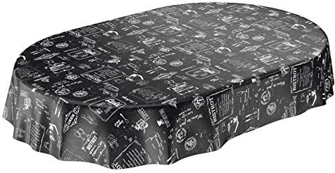 ANRO Wachstuchtischdecke Wachstuch Wachstischdecke Tischdecke abwaschbar Schwarz Bistro Retro Modern Oval wasserabweisend Gartentischdecke Meterware pflegeleicht Lotuseffekt 180x140cm