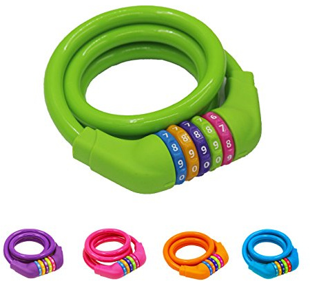 GOLDPOOL Kinder-Fahrrad-Kabel-Schloss,Bunt, Hohe Sicherheit 5 Stelliges Kabelschloss, 110 cm lang, Grün