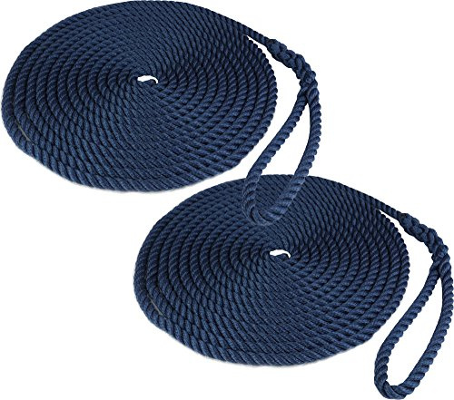 2 x 14mm Docking Boat Yacht Lines Mooring Sailing Rope - Spliced Loop At One End - 3 Colours / 3 Lengths Available (Navy Blue, 4m)