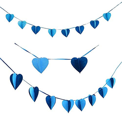 Oblique Unique® Herz Girlande mit 3D Effekt Blau Hochzeit Feier Deko mit Herzen Liebe Romantik Valentinstag