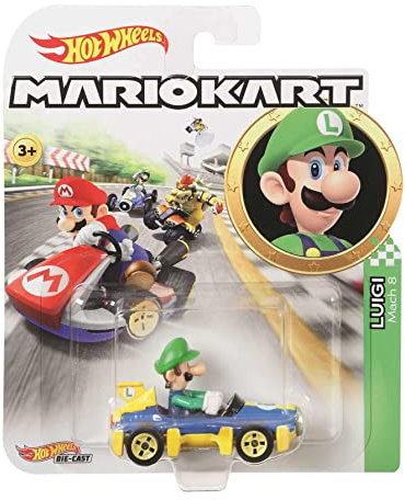 Hot Wheels GBG27 - Mario Kart Replica 1:64 Die-Cast Luigi, Spielzeug ab 3 Jahren