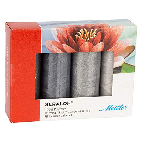 Amann METTLER GARNSET SERALON NO.100, Perfekter Allesnäher in gängigen Universalfarben, für tadellose Nähte (4 X 200 m) (Grey)