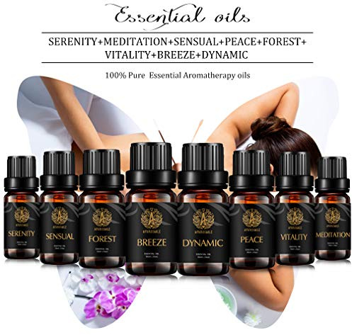 Aromatherapy Essential Oil Blends for Diffuser Humidifier, 100% Pure Therapeutic Grade Essential Oil Blends Set - Breathe, Anxiety, Sleep, Immune, Sweet Dreams, Energy, Forest, Stress Relief 8x10ml