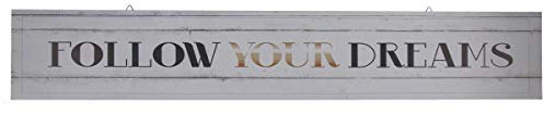 Out of the blue Holz Schild 'Follow Your Dreams' zum Aufhängen aus Holz, Maße (H x B x T): 13,5 x 80 x 1 cm, ideales Bild zum Shabby-/Vintage-Look
