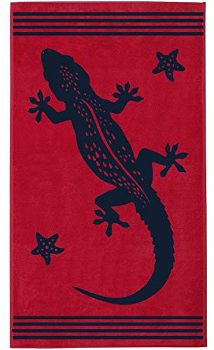 Delindo Lifestyle Frottee Strandtuch Tropical Gecko rot, 100% Baumwolle, Strandlaken ist 100x180 cm groß