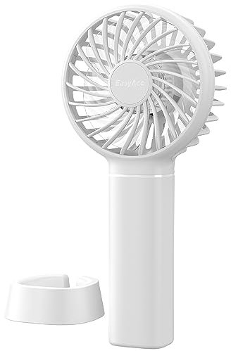EasyAcc Mini Handheld Fan, 5.5-17H Portable Personal Pocket Fan 3 Speeds with Lanyard and Detachable Base Cooling Desk Fan for Kids Elderly Women for Travel and Home White