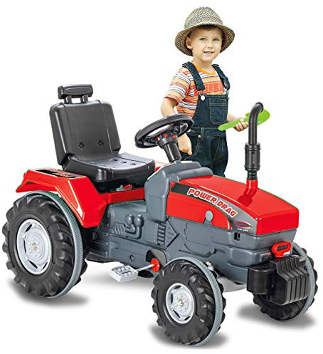 Trettraktor Power Drag - Kippschutz, Hupe, Verstellbarer Sitz Motorhaube aufklappbar, Anhängerkupplung, Antrieb durch Treten der Pedale