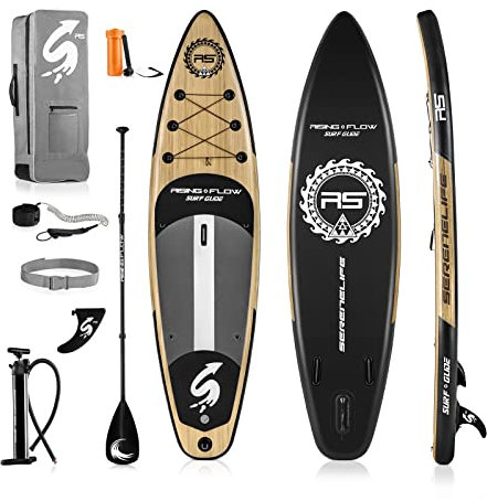 SereneLife Stand Up Paddling Board Set – SUP Board Aufblasbar mit Paddel, Pumpe, Leine, Finne, Rucksack & Mehr – SUB Paddleboard für Kinder & Erwachsene – für Wassersport in Seen, Flüsse & Meer