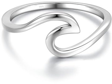 WAVE Ring aus 925 Sterling Silber | Damenring Nickelfrei & Anlaufgeschützt mit Welle | Ringe Minimalistisch Meereswelle Schmal Wellenring (50, Silber)