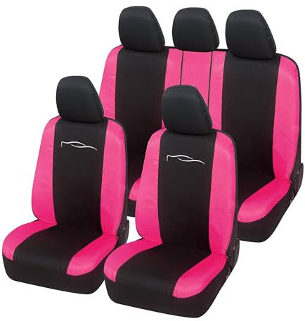 Rebeca Shop Coprisedili auto universali Made in Italy - Racing - schienali posteriori con 2 zip - airbag compatibili in vari colori (Nero/Fucsia)