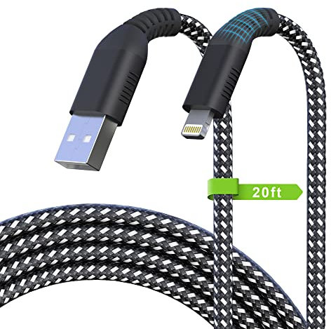 Langes iPhone Ladekabel, 20FT/6M Lightning Kabel [Apple MFi zertifiziert] Nylon iPhone Charger 2.4A iPhone Schnellladegerät Ladekabel für iPhone 14 13 12 11
