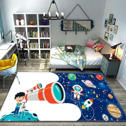 Tappeti Design rutschfest Spielteppich Kinder Erkundung des Weltraums,Dou Faltbarer Schlafzimmer-Dekor-Teppich-60x180cm