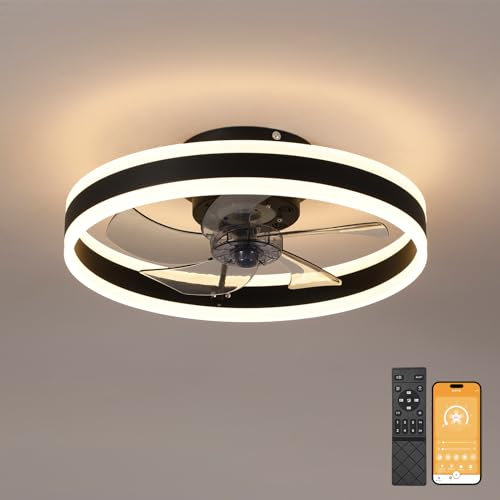 MOSSCO Ventilateur de Plafond Silencieux avec Lumiere et Telecommande,Ventilateur Plafond 50 cm, 6 vitesses et vent Réversible,LED dimmable, 3 Températures de Couleur en Option
