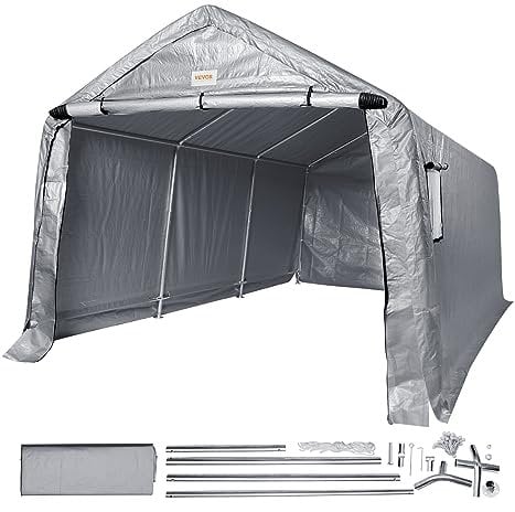 VEVOR Capannone di Stoccaggio Portatile all'Aperto, Tettoia Garage Cortile Giardino 304,8x457,2x243,8cm con Porta a Cerniera Avvolgibile Finestre Ventilate per Auto, Moto, Bici, Attrezzi da Giardino