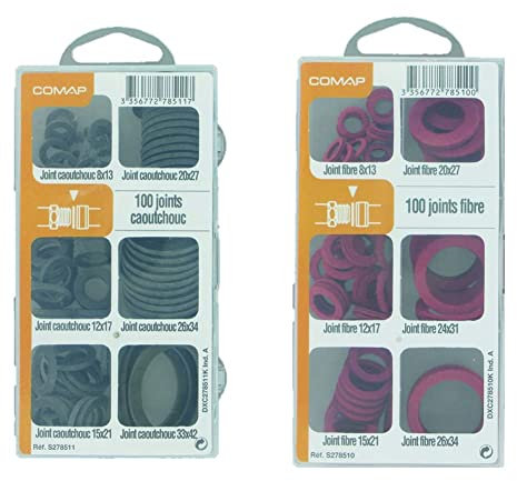 Comap Coffret de 100 joints caoutchouc pour sanitaire & Coffret de 100 Joints fibre pour eau chaude/froide