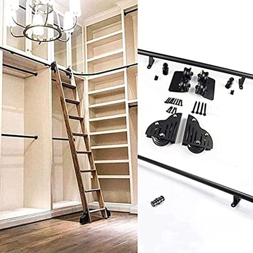 CATANK Rollbibliothek Leiterschiene Kit Schiebebeschläge Rollbibliothek Kit (Keine Leiter), Rundrohr Mobile Leiterschiene Garage Schrank Kohlenstoffstahl Schienensystem Wandhalterung (Siz