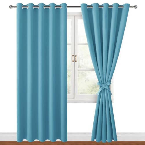 Hiasan Verdunklungsvorhänge Gardinen mit Ösen,Blau Grün Blickdicht Vorhänge,2 Stück,167 x 228 cm (Breite x Höhe),weiche Schiebevorhänge für Schlafzimmer,Wohnzimmer usw.