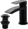 BATHWEST Black Waterfall Basin Mixer Taps with Drain, Pop Up Waste, Chromed Brass Monobloc Basin Taps with Sink Plug 882AMB