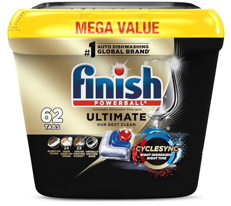 Finish Ultimate - Detergente para lavavajillas, 62 unidades, con tecnología CycleSync™, tabletas para lavavajillas, tabletas para platos