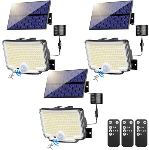 nipify 3 Stück Solarlampen für Außen mit Bewegungsmelder, 310 LED Super Helle 3 Modi Solarleuchte Aussen mit 270° Weitwinkelbeleuchtung, IP65 Wasserdichte Solar Wandleuchte mit 5M Kabel für Garten
