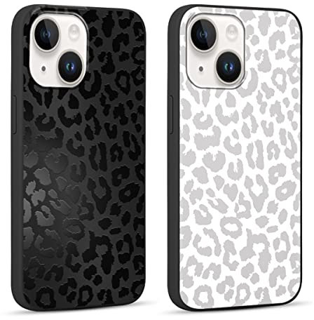 Yoedge 2 Stück HandyHülle für Apple iPhone 14 Hülle 6,1, Schutzhülle für iPhone 14 / iPhone 13 Case 3D Leopard Muster Design Aesthetic Mädchen Junge Geschenk Weich TPU Silikon Stoßfest Cover, Schwarz