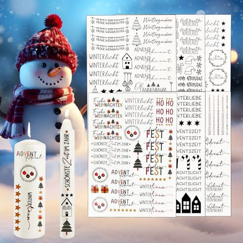 HZMJDHZM 6PCS Kerzen Sticker Weihnachten,Kerzen Aufkleber Weihnachten, Tattoo Folie Kerzen Weihnachten,Kerzentatoo Weihnachten,Kerzentattoos Weihnachten, Kerzenaufkleber,Kerzenfolien Weihnachten