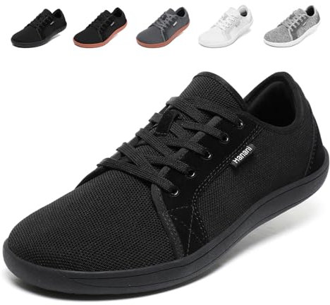 Barfußschuhe Herren Damen Barfussschuhe Weit Zehenschuhe Zero-Drop Sohle Minimalistische Traillaufschuhe Walkingschuhe Fitnessschuhe Laufschuhe Breiter Casual Sneaker Unisex Schwarz EU44