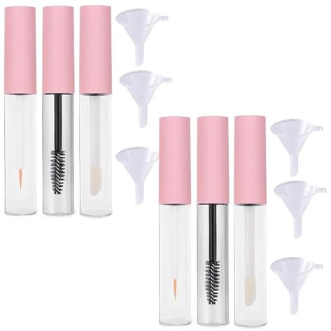 10ml Empty Mascara Tube and Wand Glass Amber, Eyeliner Tube and Lip Gloss Tubes Rubber Inserts and Funnels for Castor Oil, Ideal Kit for DIY Cosmetics (6pcs)