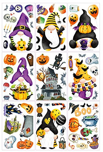 9 Blatt Halloween-Fensteraufkleber, Zwerge, Fensteraufkleber, statische Fensteraufkleber für Glasfenster, Wand, Auto, Halloween-Dekoration, Fensteraufkleber für Zuhause für Privatsphäre