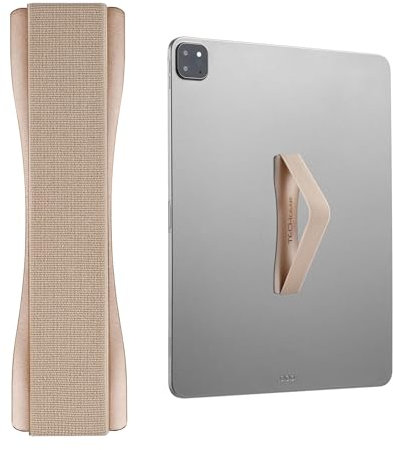TECHGEAR Support pour tablette/main - Sangle adhésive élastique universelle à coller au dos des tablettes et étuis pour tablette, iPad, Samsung Tabs, Lenovo, appareils portables et plus - Doré