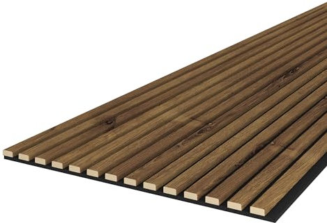 Leiste24 Akustikpaneel - Lamellenverkleidung - Wandverkleidung - 2.400 x 600 mm - Akustikfilz Schwarz - Lamellendekor Eiche rustikal