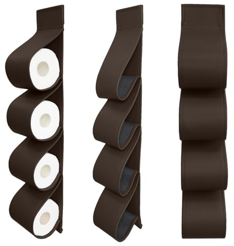 AmazeCov Toilettenpapierhalter aus Leder, Wandmontage, selbstklebend, klein, Badezimmer, Toilettenpapierrollenhalter, kein Bohren, Papierhandtuchaufbewahrung für 4 Rollen, Schokolade