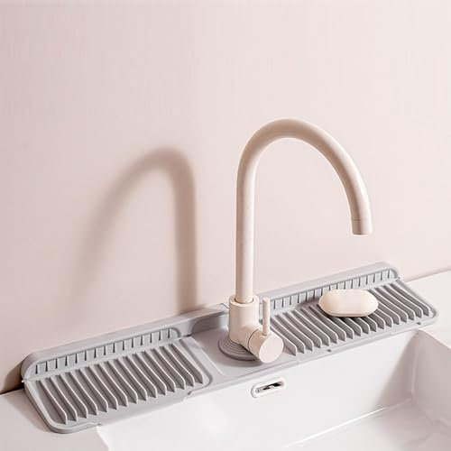Odot Tappetino per Rubinetto Cucina Bagno in Silicone Tappetino per Lavello Paraspruzzi Lavello Cucina Ad Asciugatura Rapida Tappetino Multiuso per Lavello e Proteggi Lavandino (Grigio,60x14x2,1 cm)